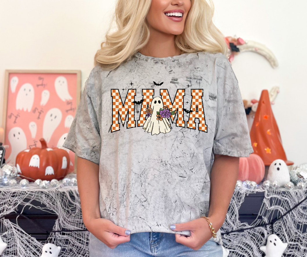 Checkered Mama Ghost- Comfort Colors Tee