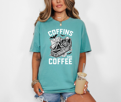 Coffins & Coffee- Comfort Colors Tee